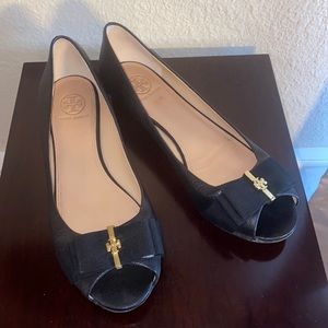 Tory Burch black peep toe flats